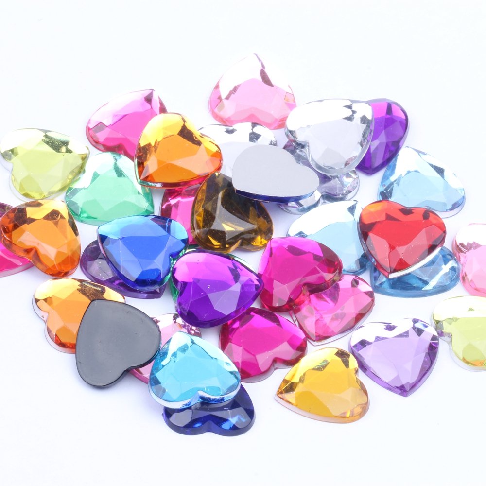 Hot Sale Heart Shape 14mm 1000pcs Acrylic Rhinestones Flat Back Flat Facets For Nails Art Glue On DIY Jewelry Making Acrylic Gem