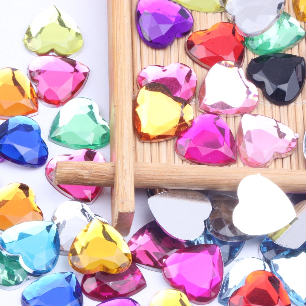 Hot Sale Heart Shape 14mm 1000pcs Acrylic Rhinestones Flat Back Flat Facets For Nails Art Glue On DIY Jewelry Making Acrylic Gem