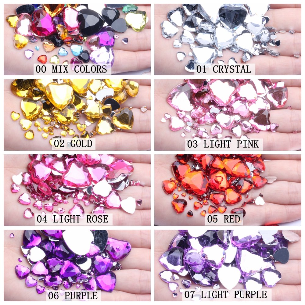 Hot Sale Heart Shape 14mm 1000pcs Acrylic Rhinestones Flat Back Flat Facets For Nails Art Glue On DIY Jewelry Making Acrylic Gem