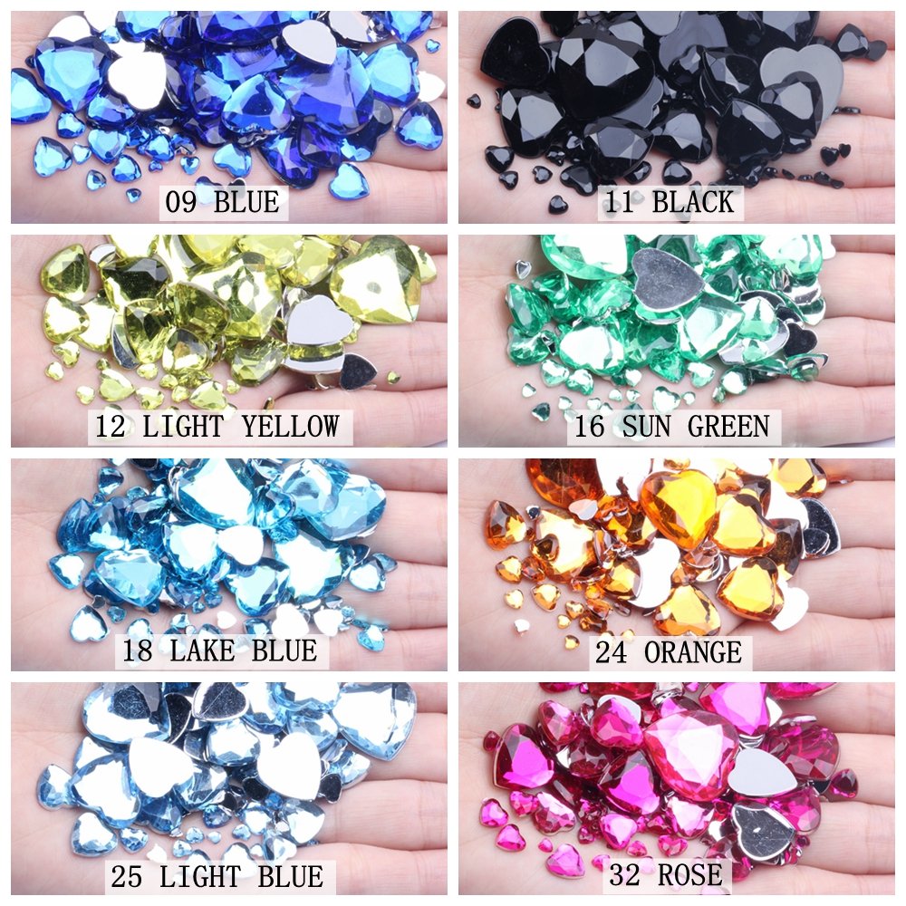 Hot Sale Heart Shape 14mm 1000pcs Acrylic Rhinestones Flat Back Flat Facets For Nails Art Glue On DIY Jewelry Making Acrylic Gem
