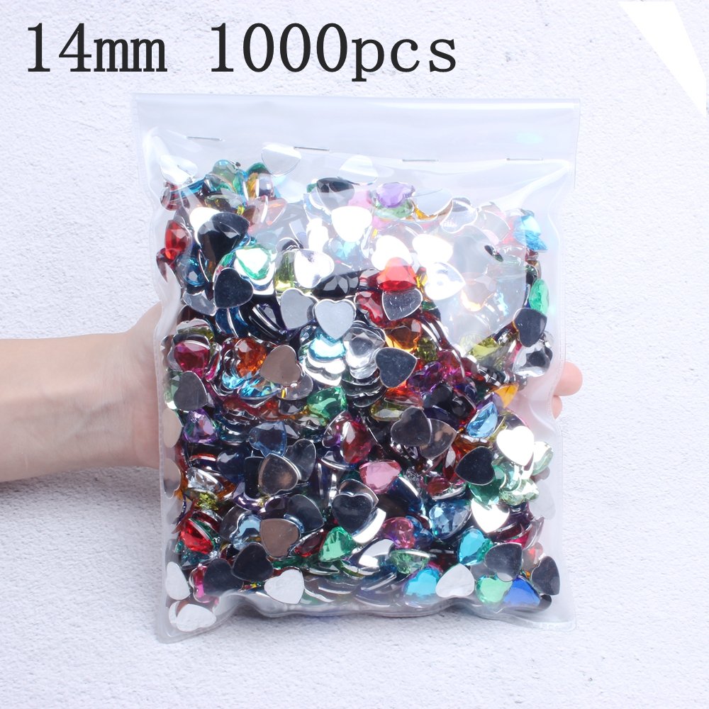 Hot Sale Heart Shape 14mm 1000pcs Acrylic Rhinestones Flat Back Flat Facets For Nails Art Glue On DIY Jewelry Making Acrylic Gem