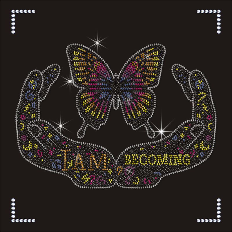 Hot Sale 3D Custom Butterfly Rhinestone Logo Transfer Animal Iron-on Patch