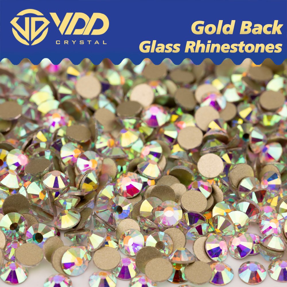 VDD 055 Crystal AB High Quality Glass Rhinestones Crystal Glod Back Flatback Strass Stones Nail Art DIY Crafts Decorations