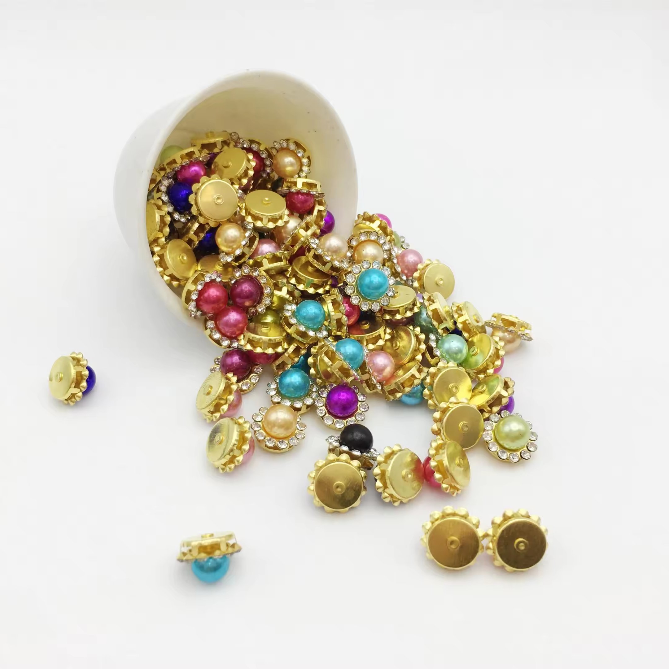 Factory Direct 12mm Pearl Flat Back Rhinestone Beads DIY Inlaid with Loose Gold/Silver Bottom for Garments