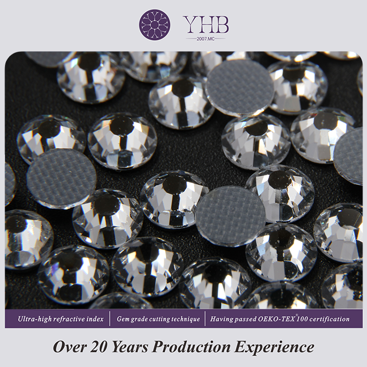 YHB High Quality Metal Bottom Crystal Glass Non Hot Fix Flat Back White DIY Rhinestone