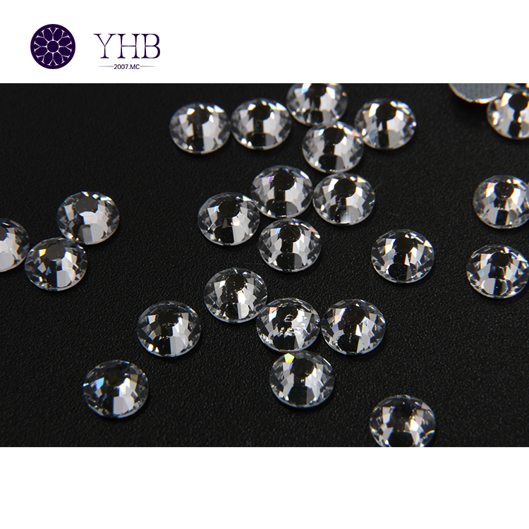 YHB High Quality Metal Bottom Crystal Glass Non Hot Fix Flat Back White DIY Rhinestone