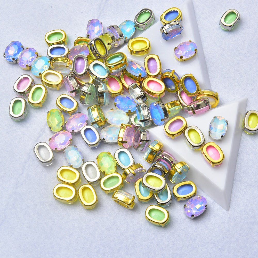 10*14mm Oval-shaped Mocha and Opal Color rhinestone With Hollow Bottom Flatback diamond multi-color gradient sew on accessories