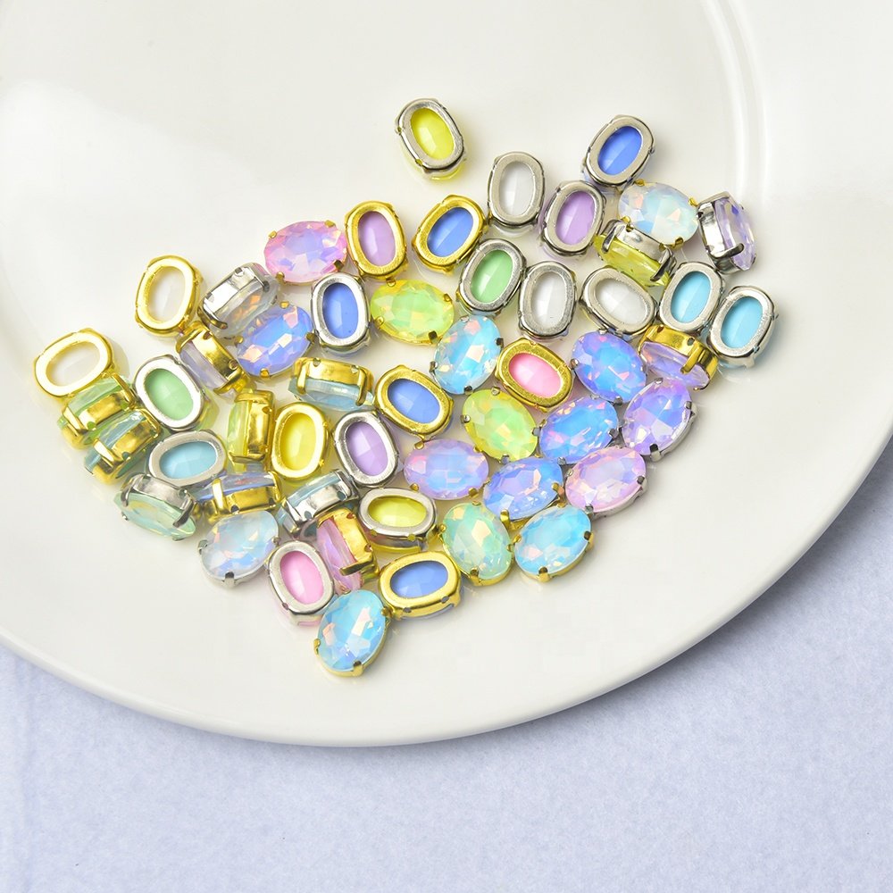 10*14mm Oval-shaped Mocha and Opal Color rhinestone With Hollow Bottom Flatback diamond multi-color gradient sew on accessories