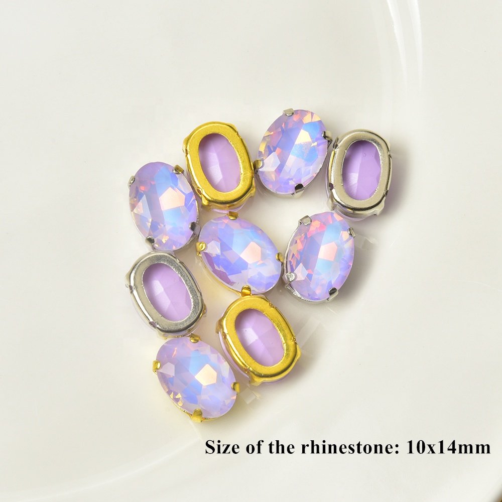 10*14mm Oval-shaped Mocha and Opal Color rhinestone With Hollow Bottom Flatback diamond multi-color gradient sew on accessories