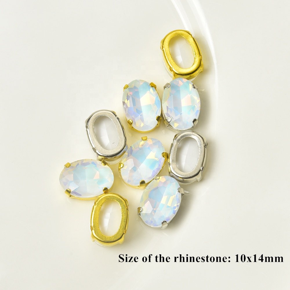 10*14mm Oval-shaped Mocha and Opal Color rhinestone With Hollow Bottom Flatback diamond multi-color gradient sew on accessories