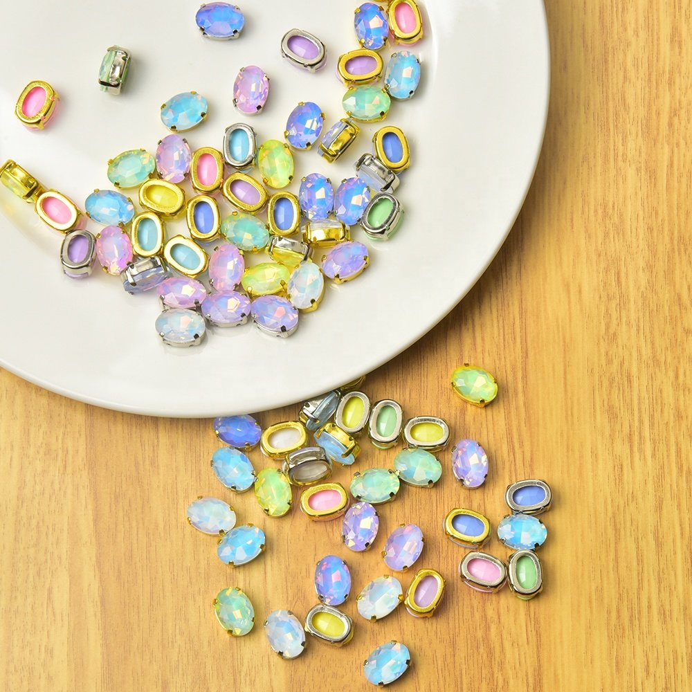 10*14mm Oval-shaped Mocha and Opal Color rhinestone With Hollow Bottom Flatback diamond multi-color gradient sew on accessories