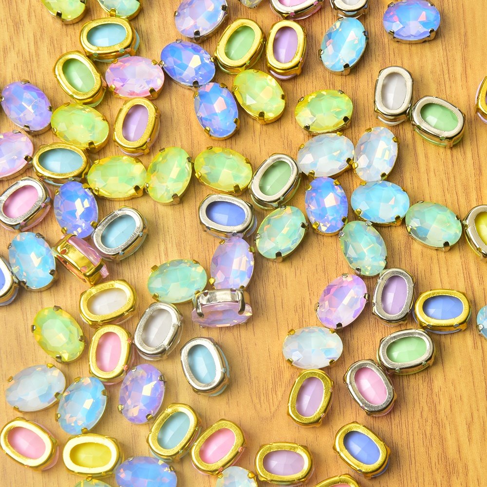 10*14mm Oval-shaped Mocha and Opal Color rhinestone With Hollow Bottom Flatback diamond multi-color gradient sew on accessories
