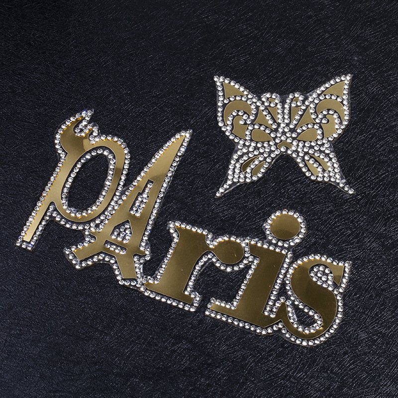 Heat Transfer Rhinestones 3d Bling Brand Logo Spangles Iron On Clothes Hotfix Rhinestones Transfer Patch Printing Label Sticker