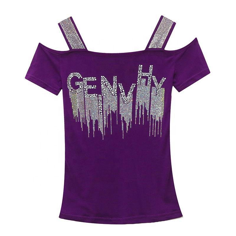 New trends Women's letter Print Rhinestone Shiny Sequined Clothes Slim Knit Tee Tops Nightclub Short Sleeve Shirts Party T-shirt