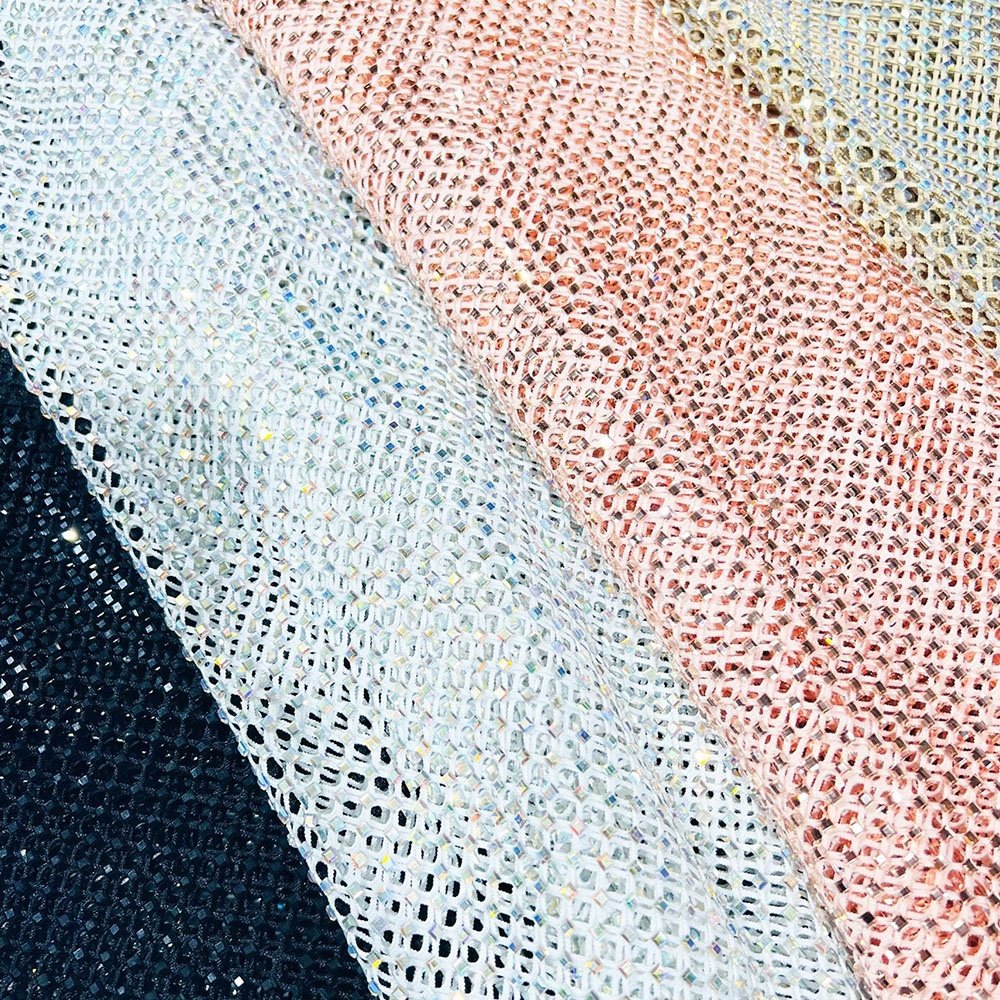 Wholesale square stretch shining rhinestone crystal mesh fabric luxury crystals rhinestone net mesh fabric for stage dress