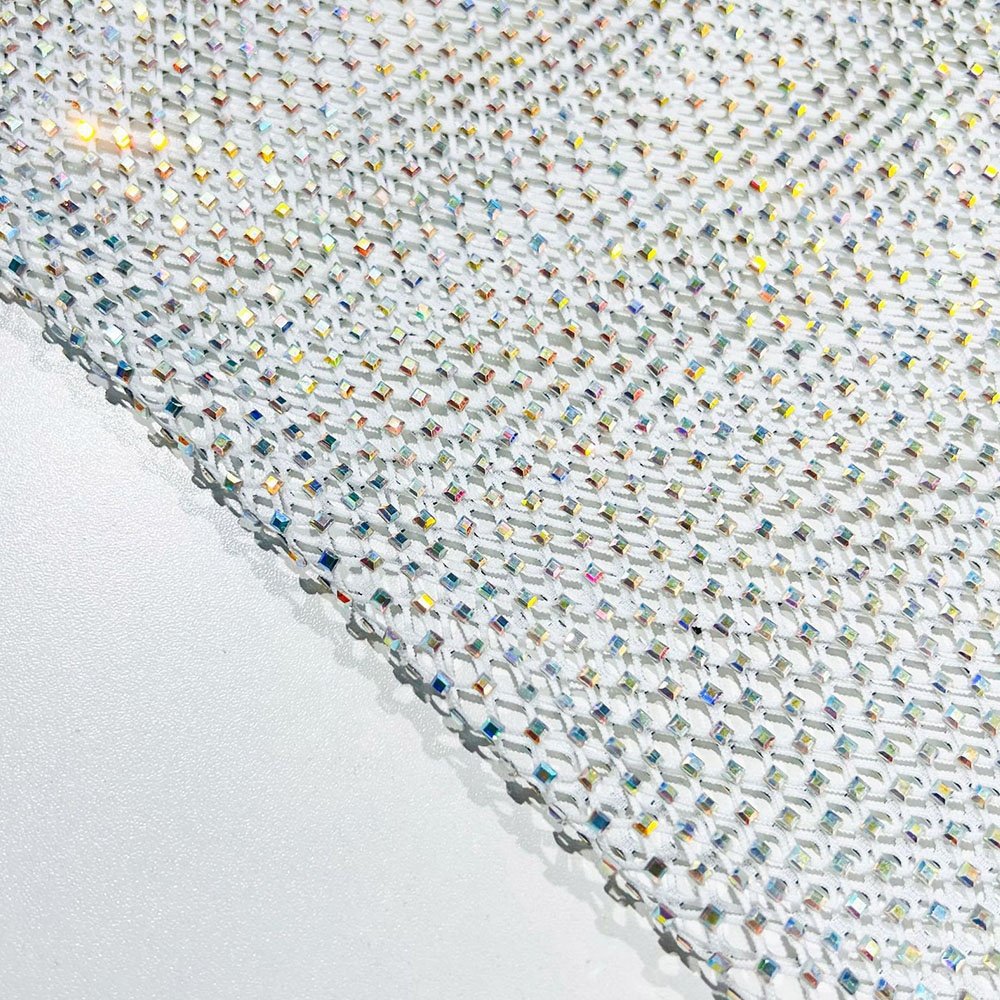 Wholesale square stretch shining rhinestone crystal mesh fabric luxury crystals rhinestone net mesh fabric for stage dress