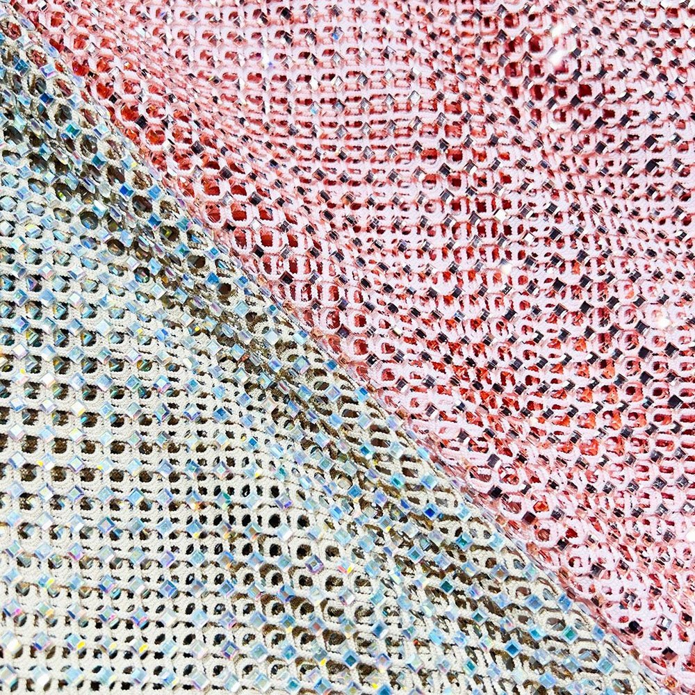 Wholesale square stretch shining rhinestone crystal mesh fabric luxury crystals rhinestone net mesh fabric for stage dress