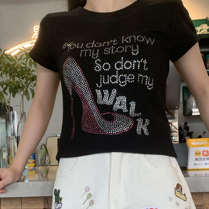 Wholesale Custom Rhinestone Designs, women bling rhinestone T shirts