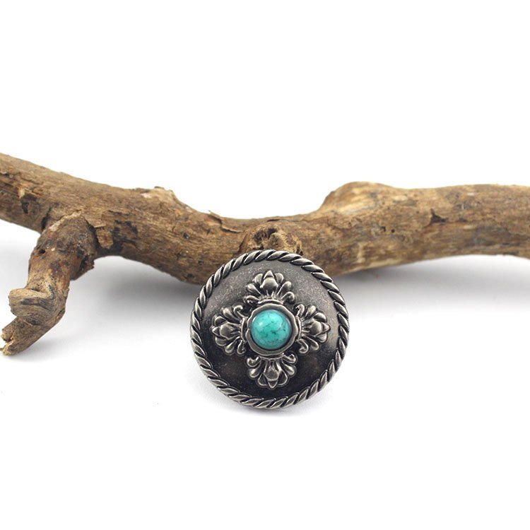 Novel Design Flower Pattern Rhinestone Turquoise Conchos Metal Buttons Coin Button For Leather