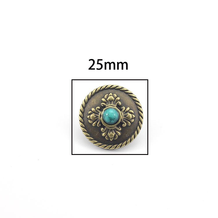 Novel Design Flower Pattern Rhinestone Turquoise Conchos Metal Buttons Coin Button For Leather