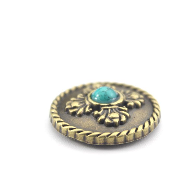 Novel Design Flower Pattern Rhinestone Turquoise Conchos Metal Buttons Coin Button For Leather