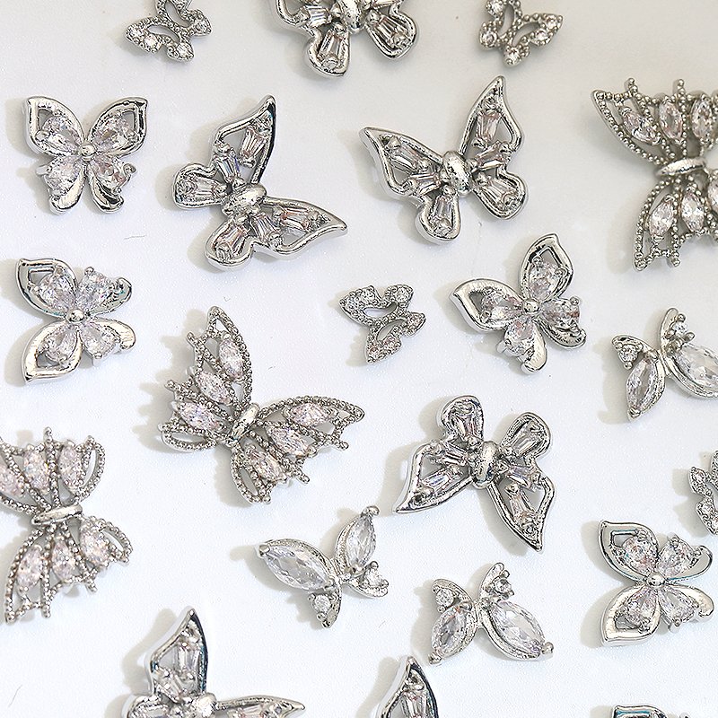Luxury Metal Butterfly Crystal gem Manicure Craft Zircon Rhinestones Butterfly Charms nail art Decoration