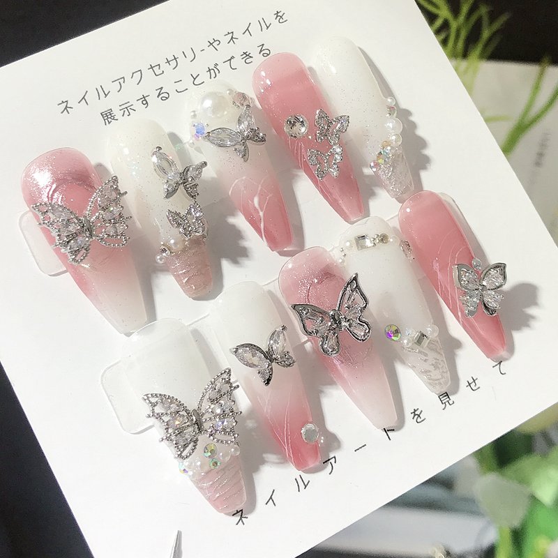 Luxury Metal Butterfly Crystal gem Manicure Craft Zircon Rhinestones Butterfly Charms nail art Decoration
