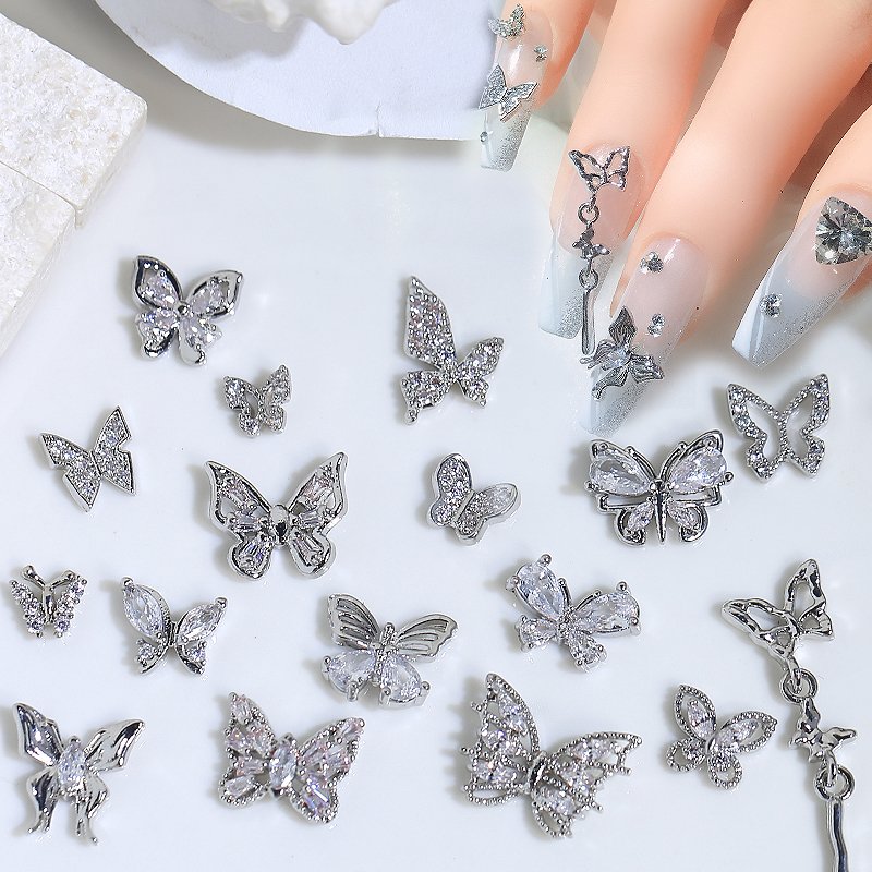 Luxury Metal Butterfly Crystal gem Manicure Craft Zircon Rhinestones Butterfly Charms nail art Decoration