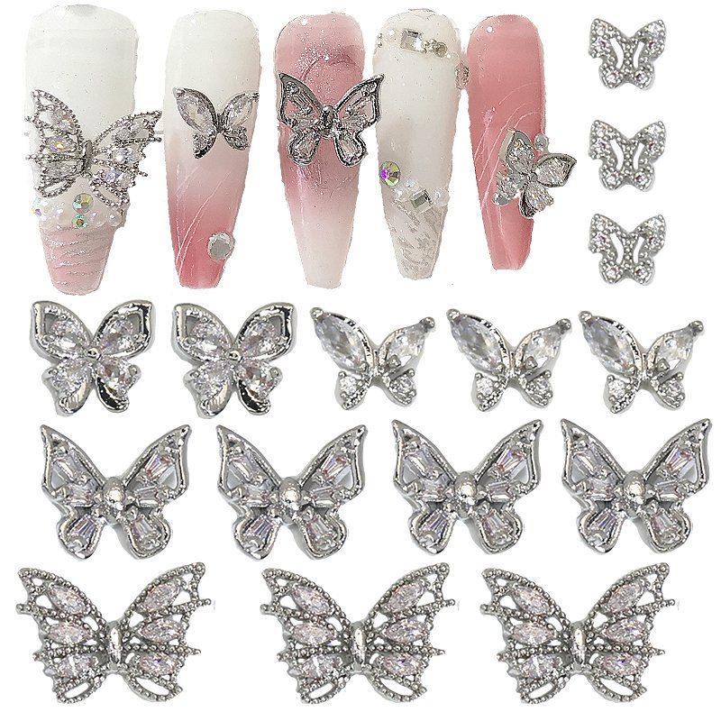 Luxury Metal Butterfly Crystal gem Manicure Craft Zircon Rhinestones Butterfly Charms nail art Decoration