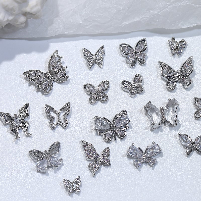 Luxury Metal Butterfly Crystal gem Manicure Craft Zircon Rhinestones Butterfly Charms nail art Decoration