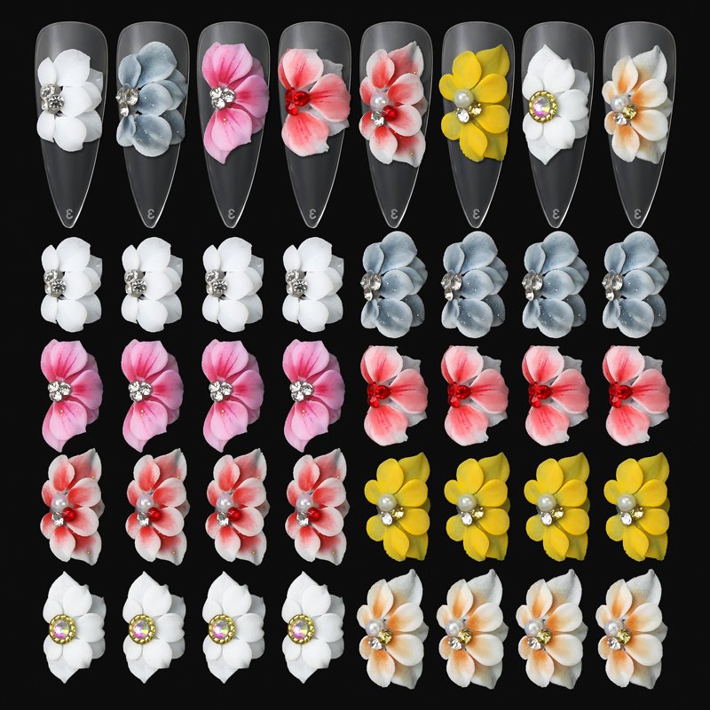 Handmade Sculpture Acrylic Flower Nail Art Decoration Acrylic Carved Flower Side Flowers Nail Charms Nail Jewelry Rhinestones