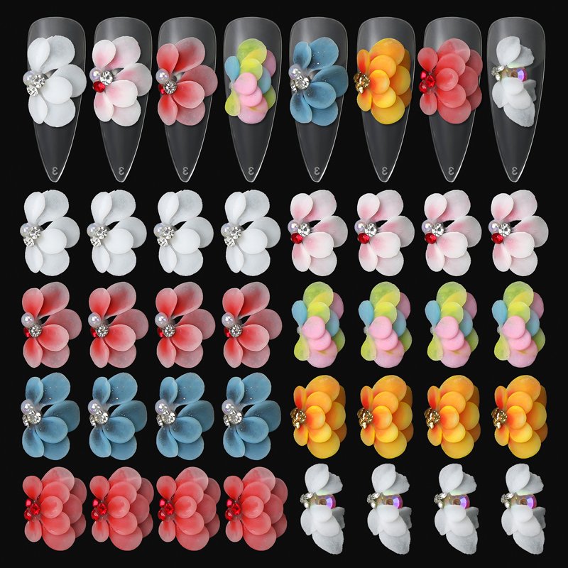 Handmade Sculpture Acrylic Flower Nail Art Decoration Acrylic Carved Flower Side Flowers Nail Charms Nail Jewelry Rhinestones
