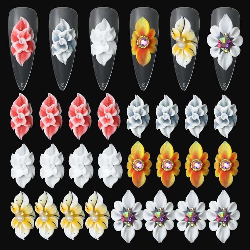 Handmade Sculpture Acrylic Flower Nail Art Decoration Acrylic Carved Flower Side Flowers Nail Charms Nail Jewelry Rhinestones