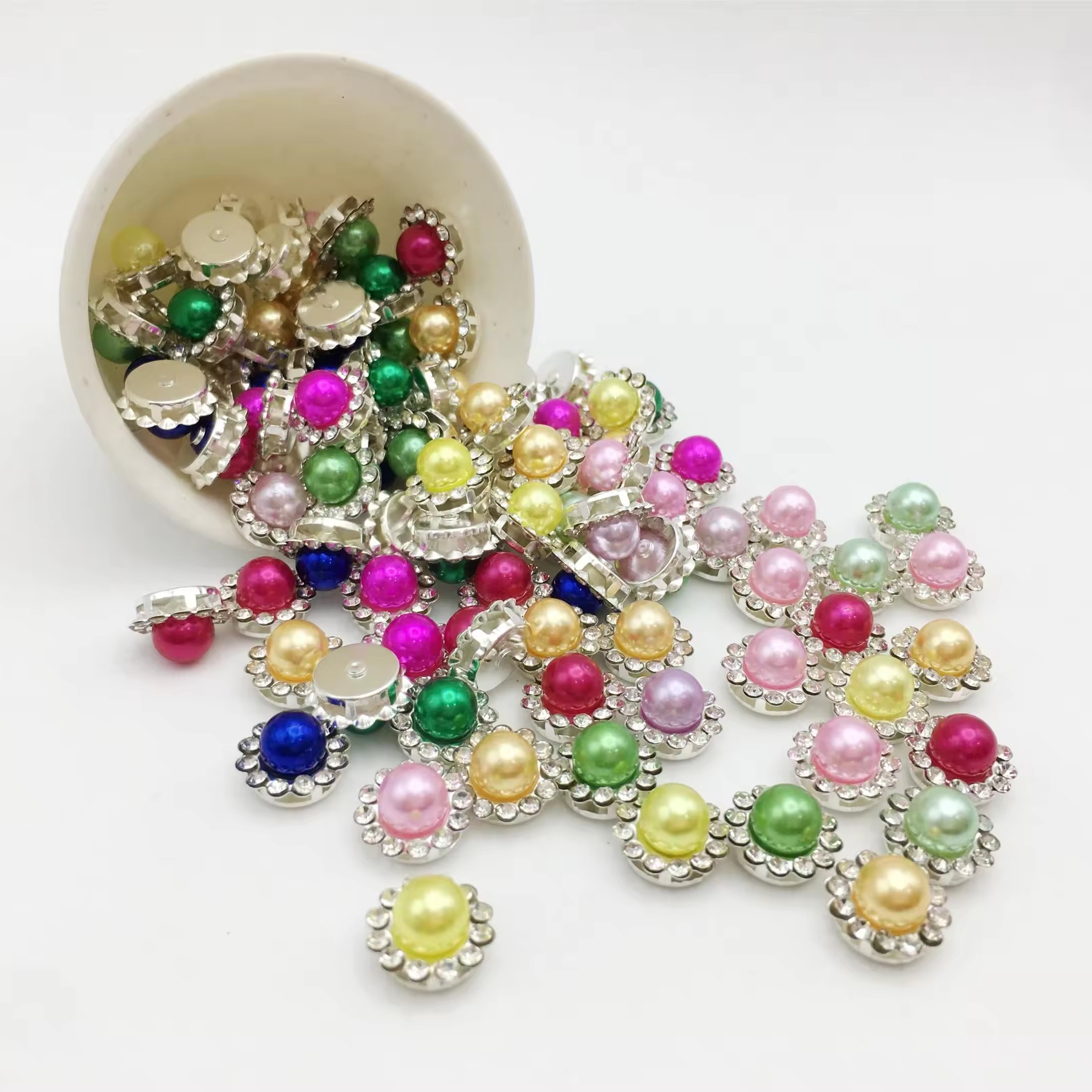 Factory Direct 12mm Pearl Flat Back Rhinestone Beads DIY Inlaid with Loose Gold/Silver Bottom for Garments