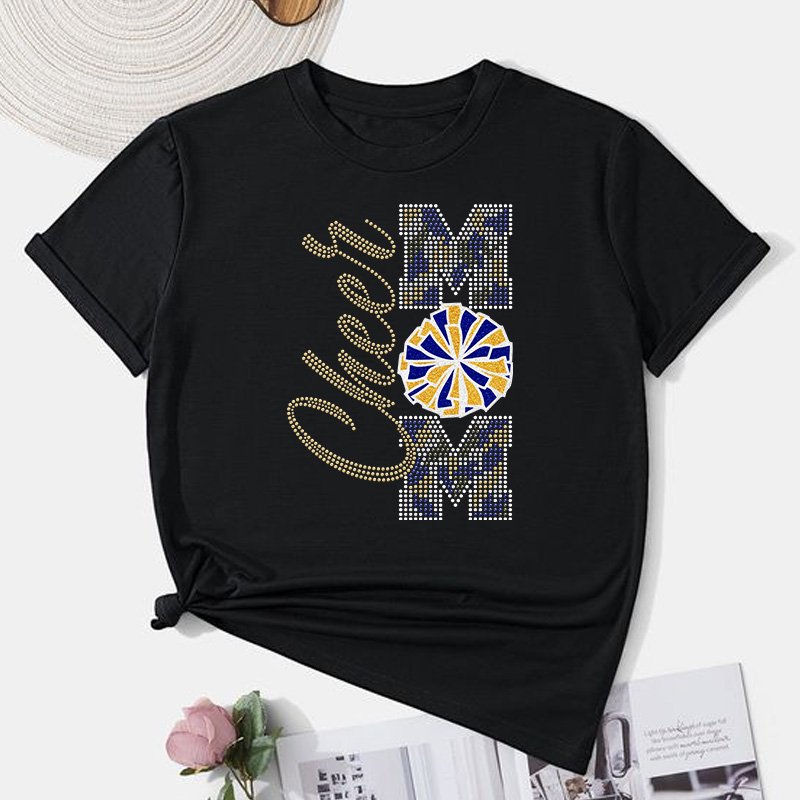 Custom cheer mom Rhinestone glitter iron on Transfer for Garment