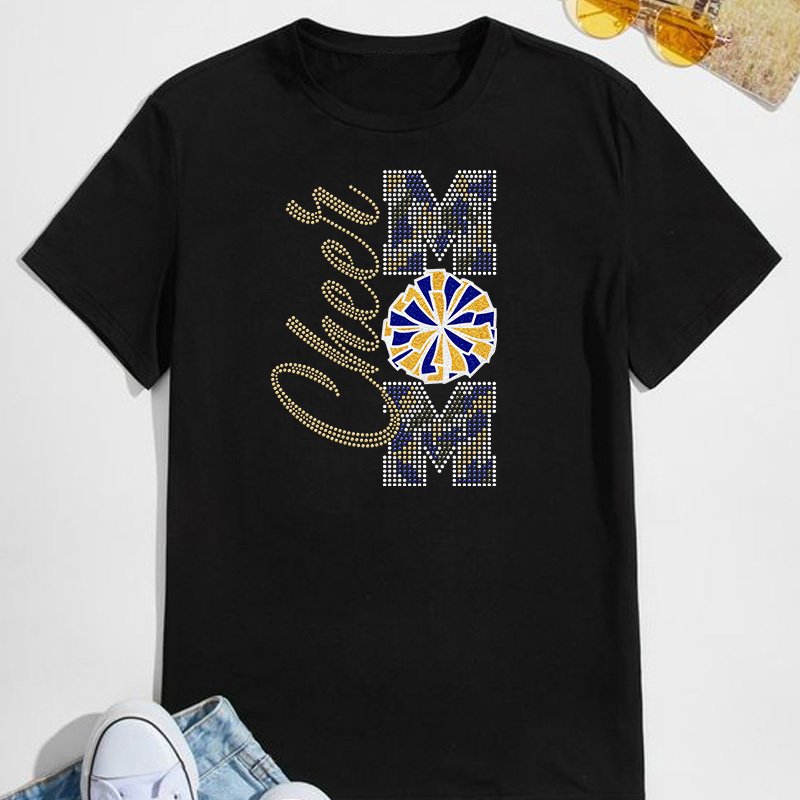 Custom cheer mom Rhinestone glitter iron on Transfer for Garment
