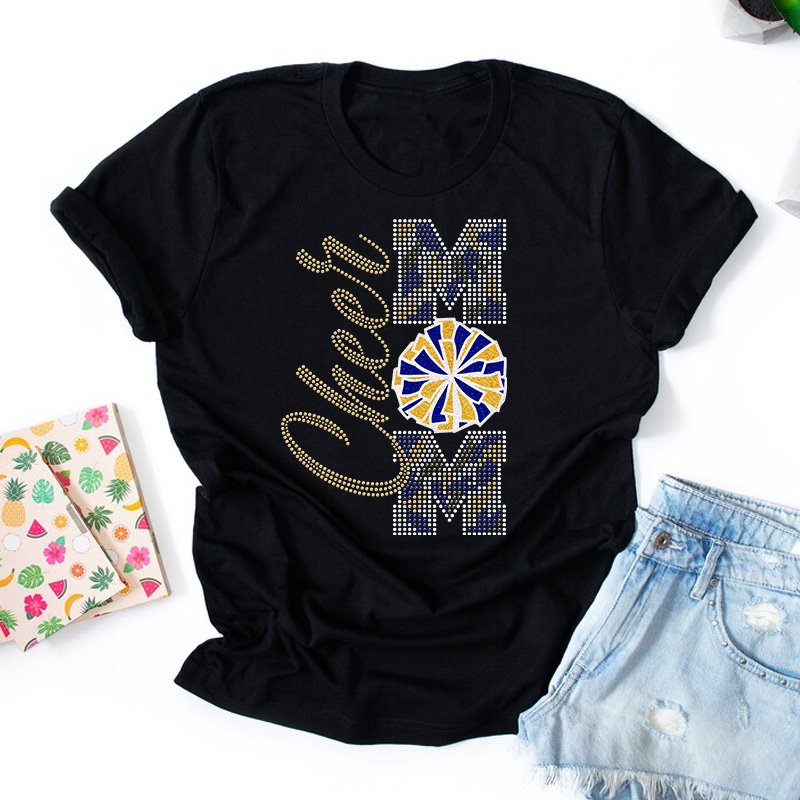 Custom cheer mom Rhinestone glitter iron on Transfer for Garment