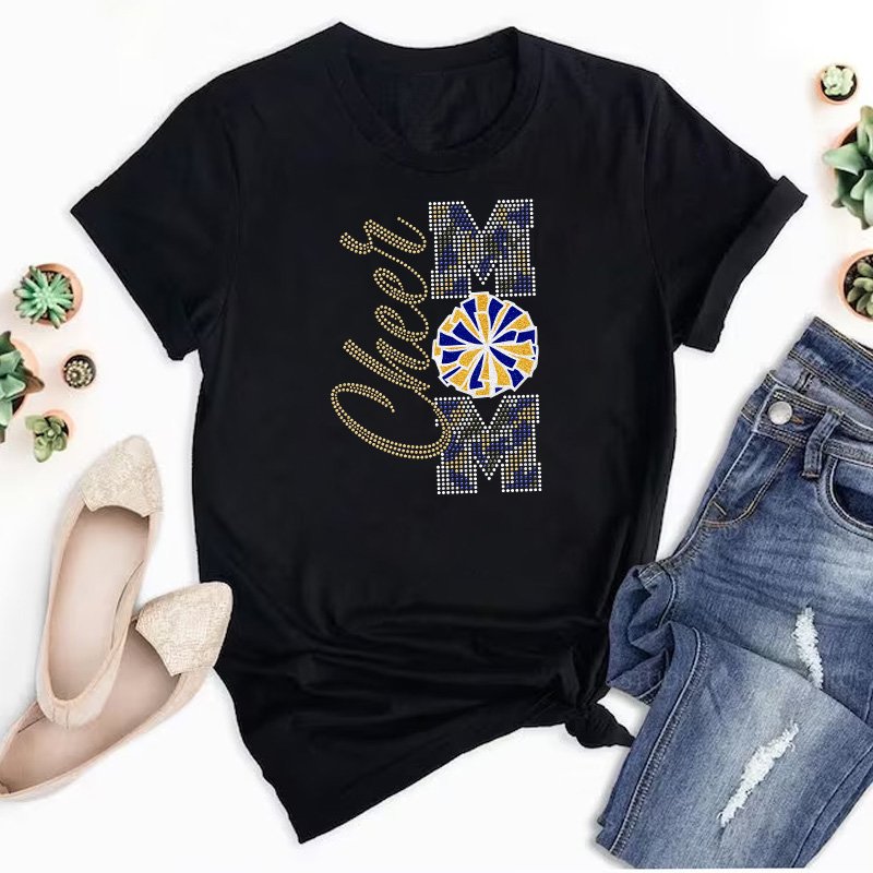 Custom cheer mom Rhinestone glitter iron on Transfer for Garment