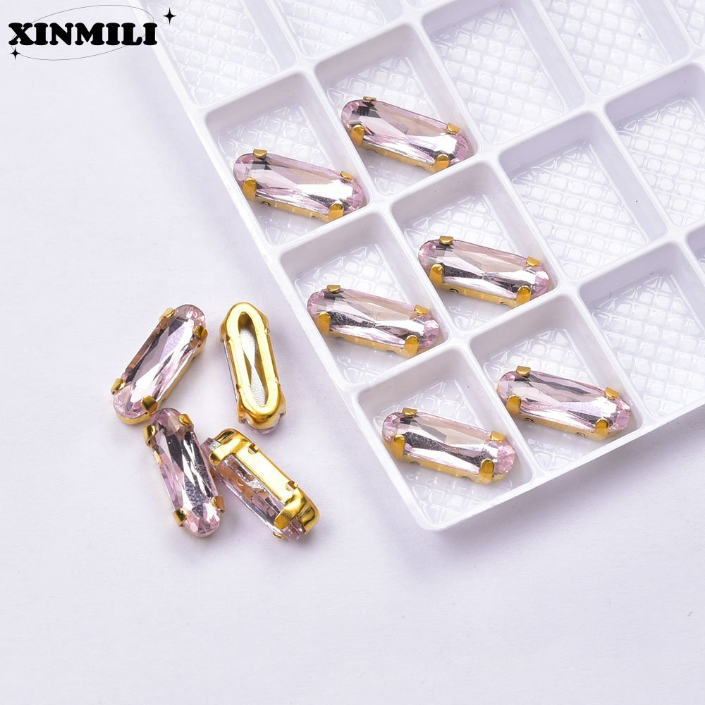 New Long Oval Glass Gold Claw Crystal Loose Stones Handmade Diamond Button Sew on Rhinestone for Dress Shoes Bags Accessories