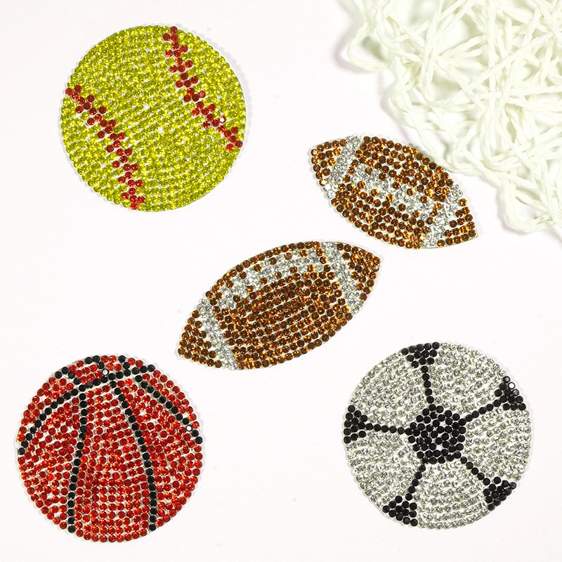 Bags Diy Sport Football Iron on Rhinestone Patch Custom Small Softball Basketball Team Logo Sports Rhinestone Patches for Boy