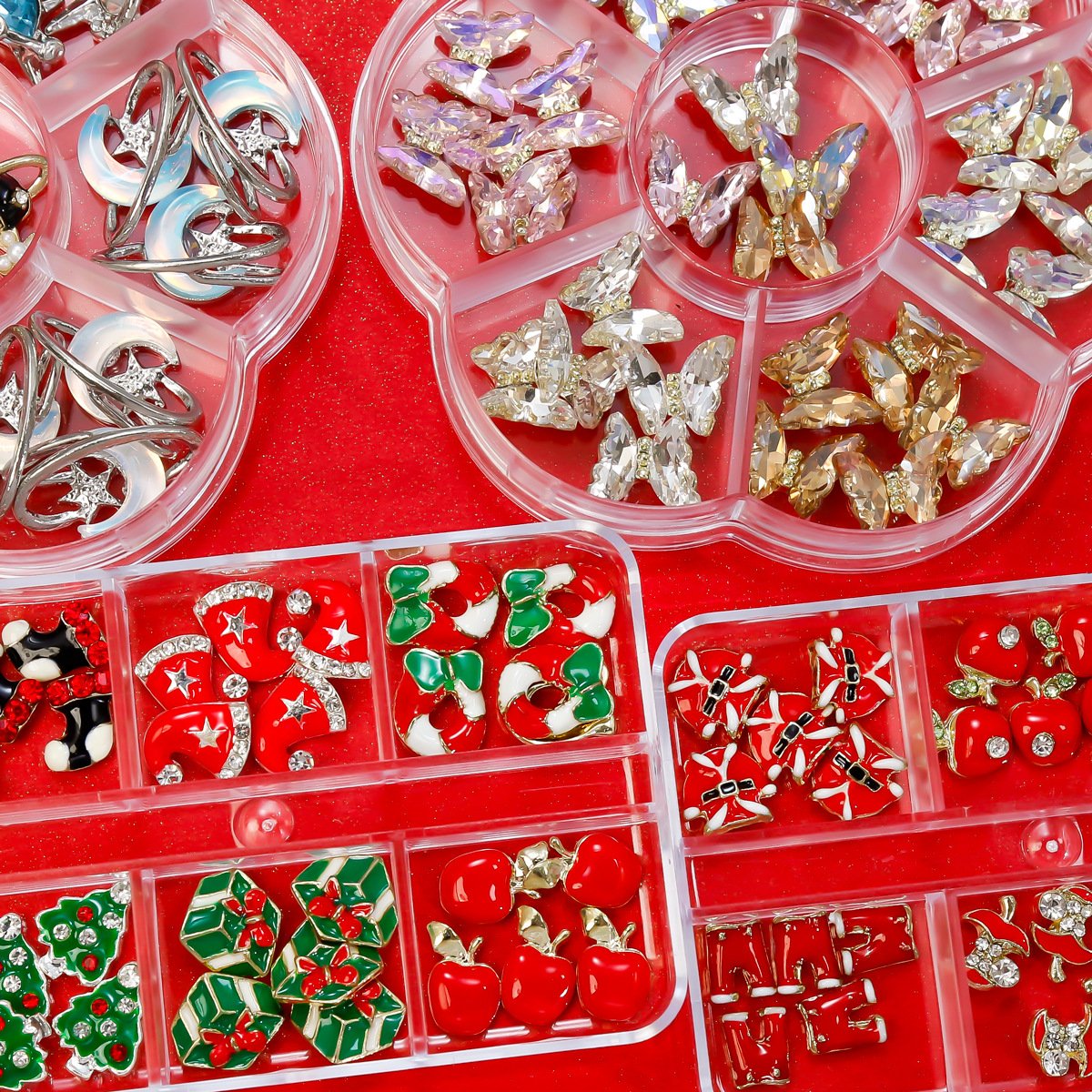 New Boxed Nail Art Alloy Jewelry Super Flash Butterfly Christmas Nail Rhinestone 3d Nail Pendant
