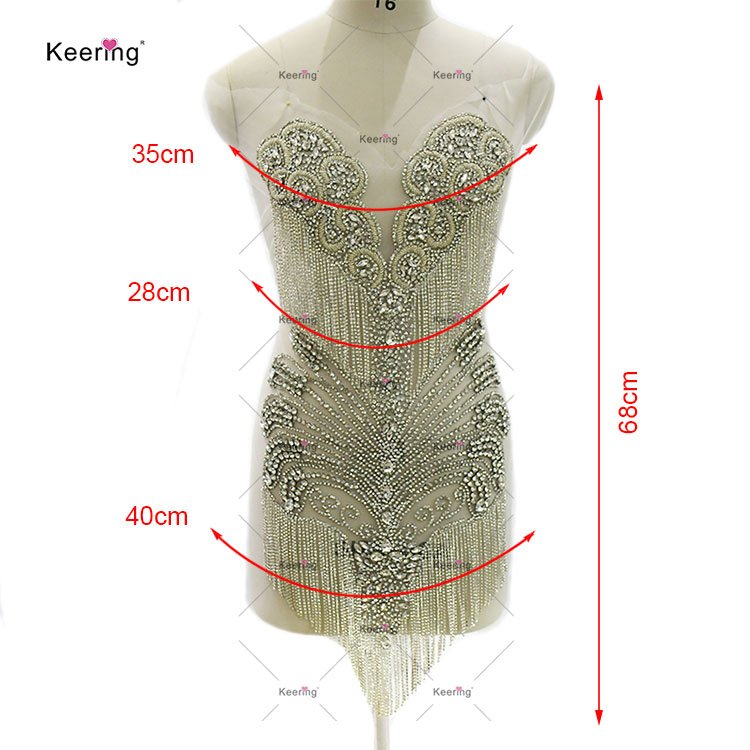 WDP-455 Keering In Stock Crystal Fringe Sparkling Rhinestone Patch Handmade Beaded Diamond Bodice Applique
