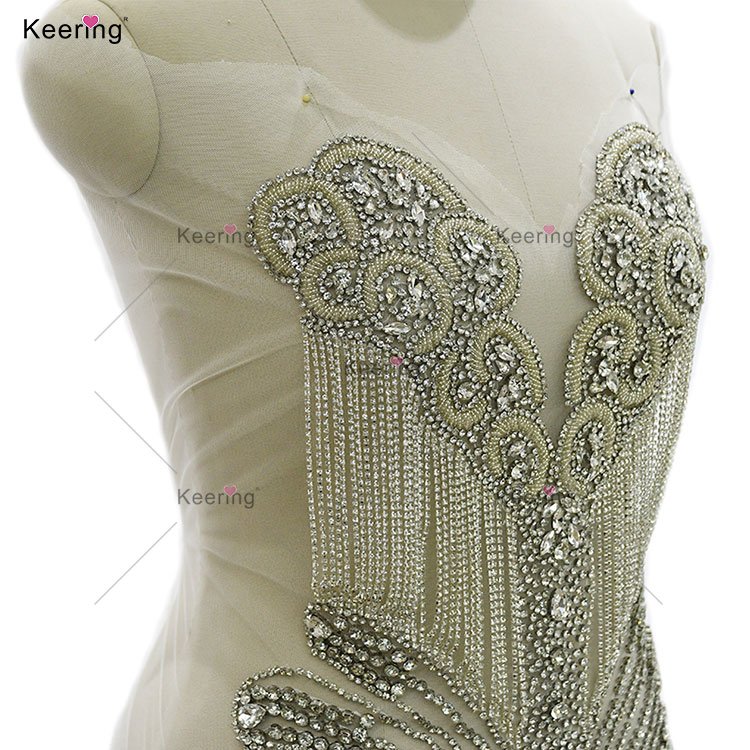 WDP-455 Keering In Stock Crystal Fringe Sparkling Rhinestone Patch Handmade Beaded Diamond Bodice Applique