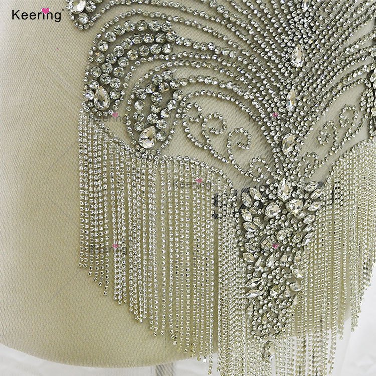 WDP-455 Keering In Stock Crystal Fringe Sparkling Rhinestone Patch Handmade Beaded Diamond Bodice Applique
