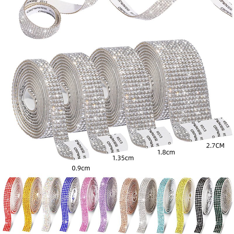 Colorful 2-14rows Rhinestone Tape Diamond Ribbon Self Adhesive Rhinestone Strips Bling Wrap For Crafting, DIY, Art, Decoration