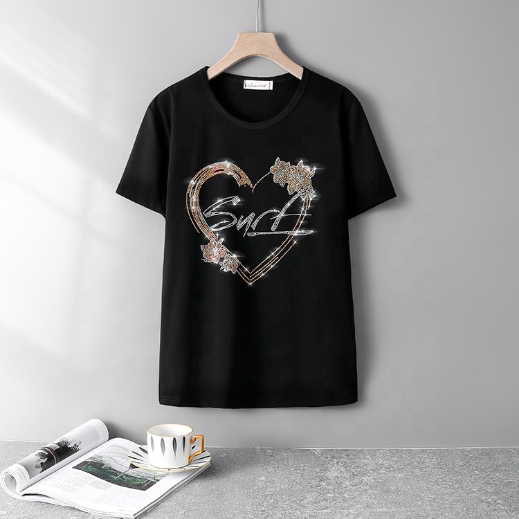 USA American Flag Heart Bling Rhinestone Most Popular Hot Fix Iron on Rhinestone Transfer Motifs For Women T-shirt