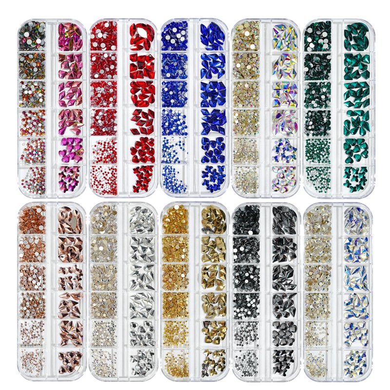 Colorful Nail Rhinestones Mixed Size Diamonds AB Flatback Shiny Crystal 3D Glitter Gems Nail Art
