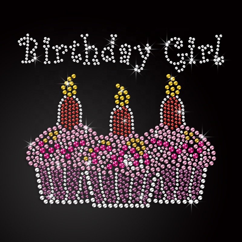Custom Cute Transfer Iron on Colorful Cake Transfer Design Rhinestone Heat Transfer for Clothes