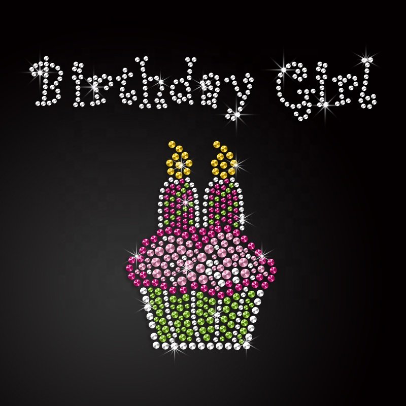 Custom Cute Transfer Iron on Colorful Cake Transfer Design Rhinestone Heat Transfer for Clothes