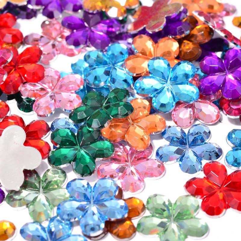 flower shape acrylic rhinestone beads for children toy decoration five-petaled flower shape plastic diamond for chidren DIY